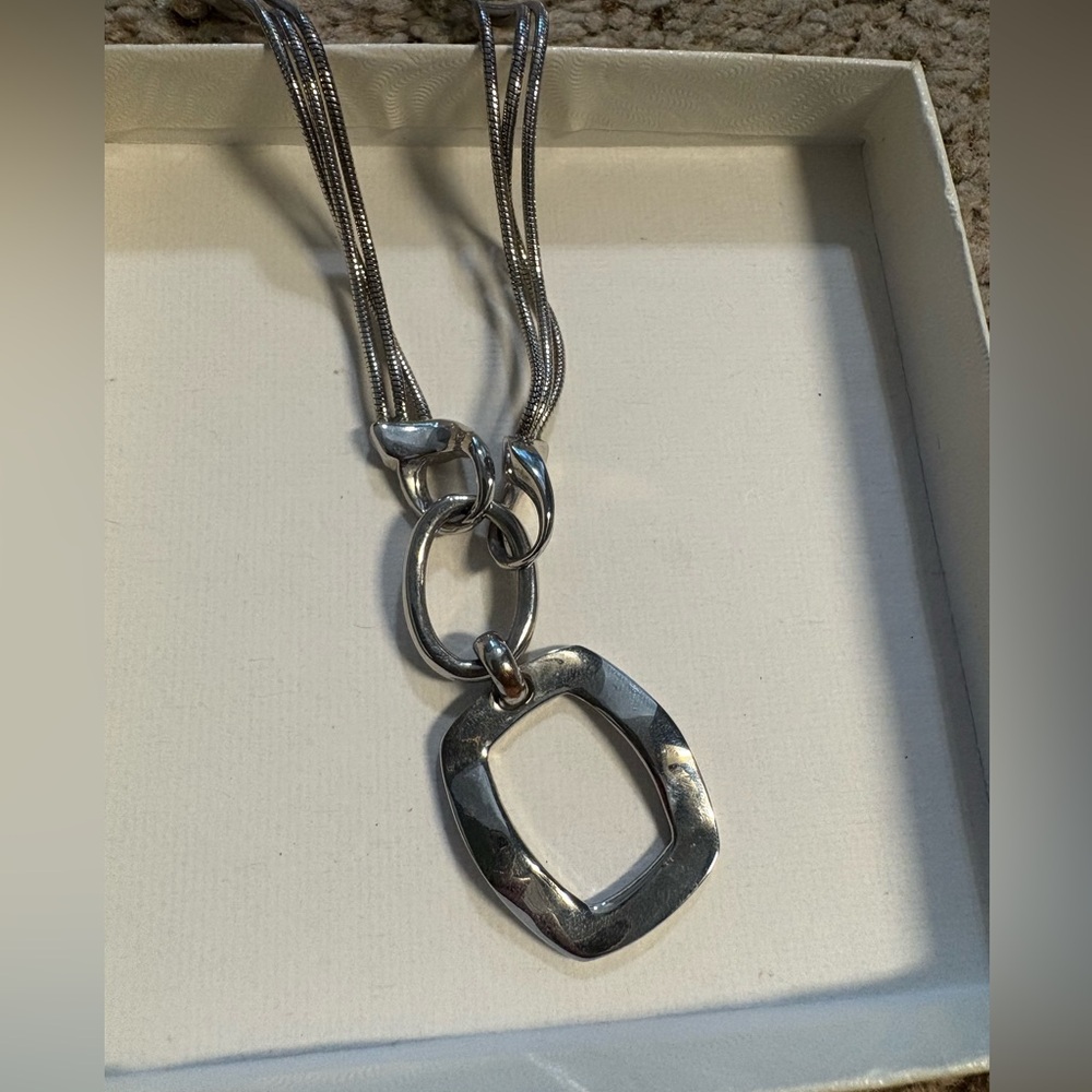 Lia Sophia Silver Necklace Square Pendant Minimalist Modern Jewelry